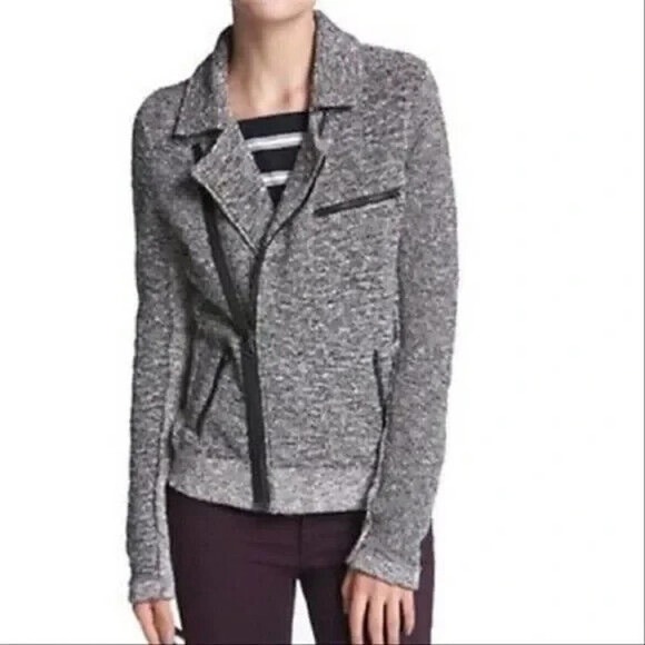 Rag & Bone Hart Tweed Biker Moto Black White Asymmetric Zip Knit Pockets… - Picture 12 of 12
